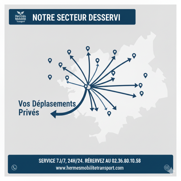 Carte géographique illustrant les secteurs de transport privé desservis par Hermès Mobilité à Plouzané, Saint-Renan et Le Conquet dans le Finistère