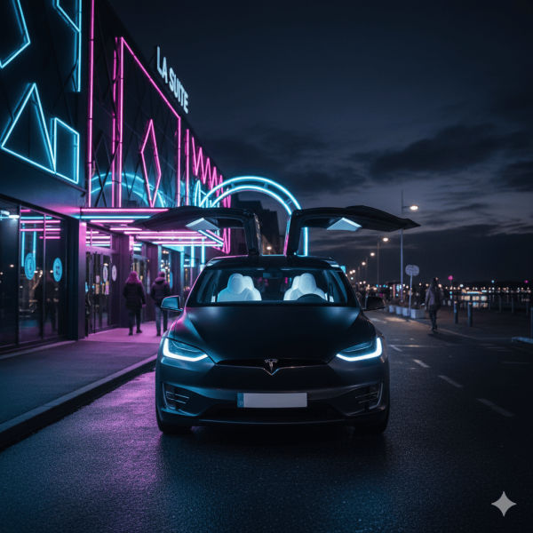 Quelle fourchette de tarifs pour un transfert aéroport privé en Tesla entre Morlaix centre-ville et Brest aéroport ?