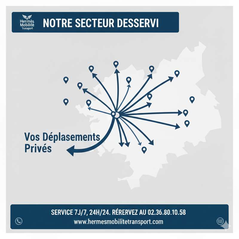 Carte géographique illustrant les secteurs de transport privé desservis par Hermès Mobilité à Plouzané, Saint-Renan et Le Conquet dans le Finistère